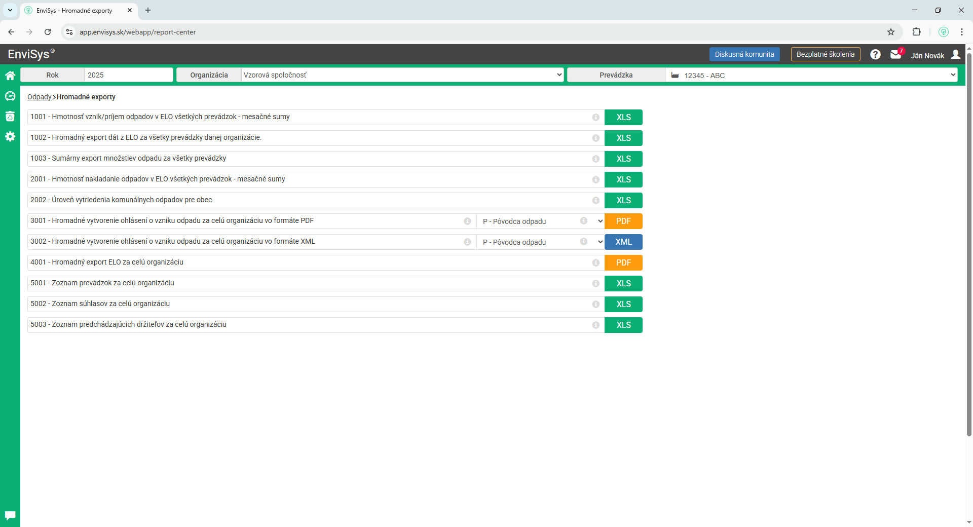 Hromadné exporty EnviSys