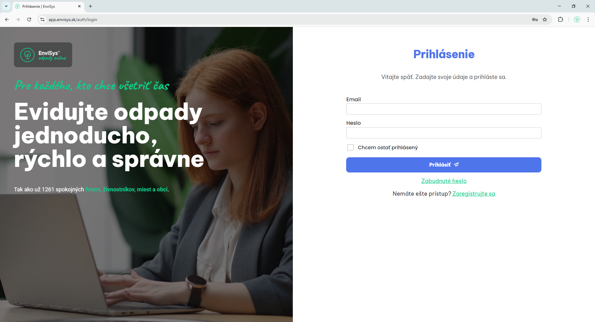 Prihlásenie do aplikácie EnviSys